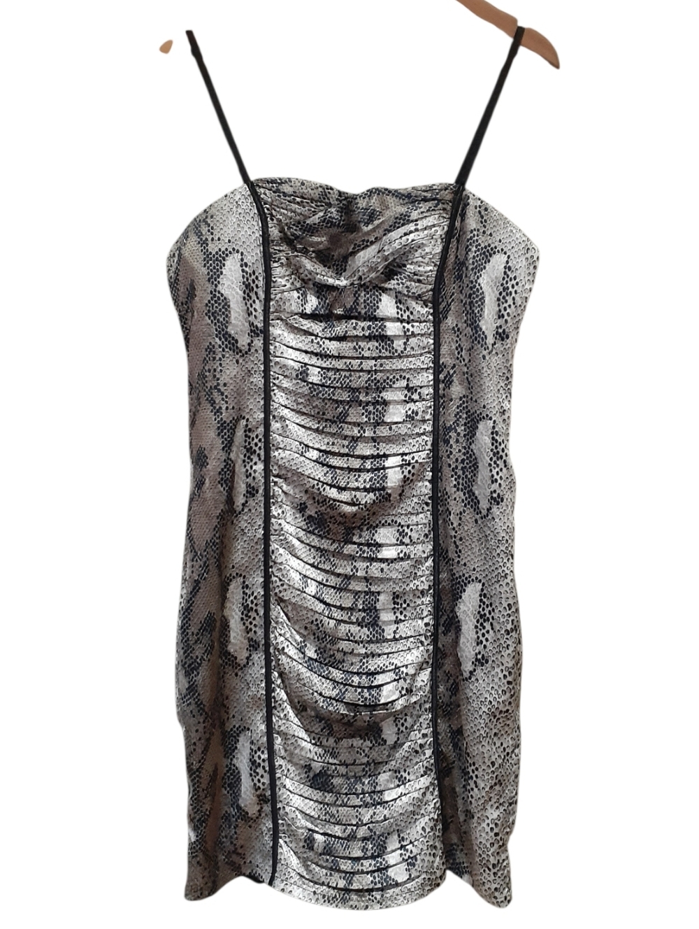 Suzy Shier Snakeskin Dress Ruched Front Spaghetti Straps Size XL